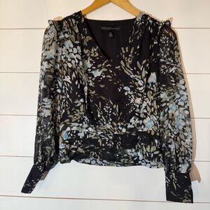 WHBM Floral Print Blouse with Sheer Sleeves